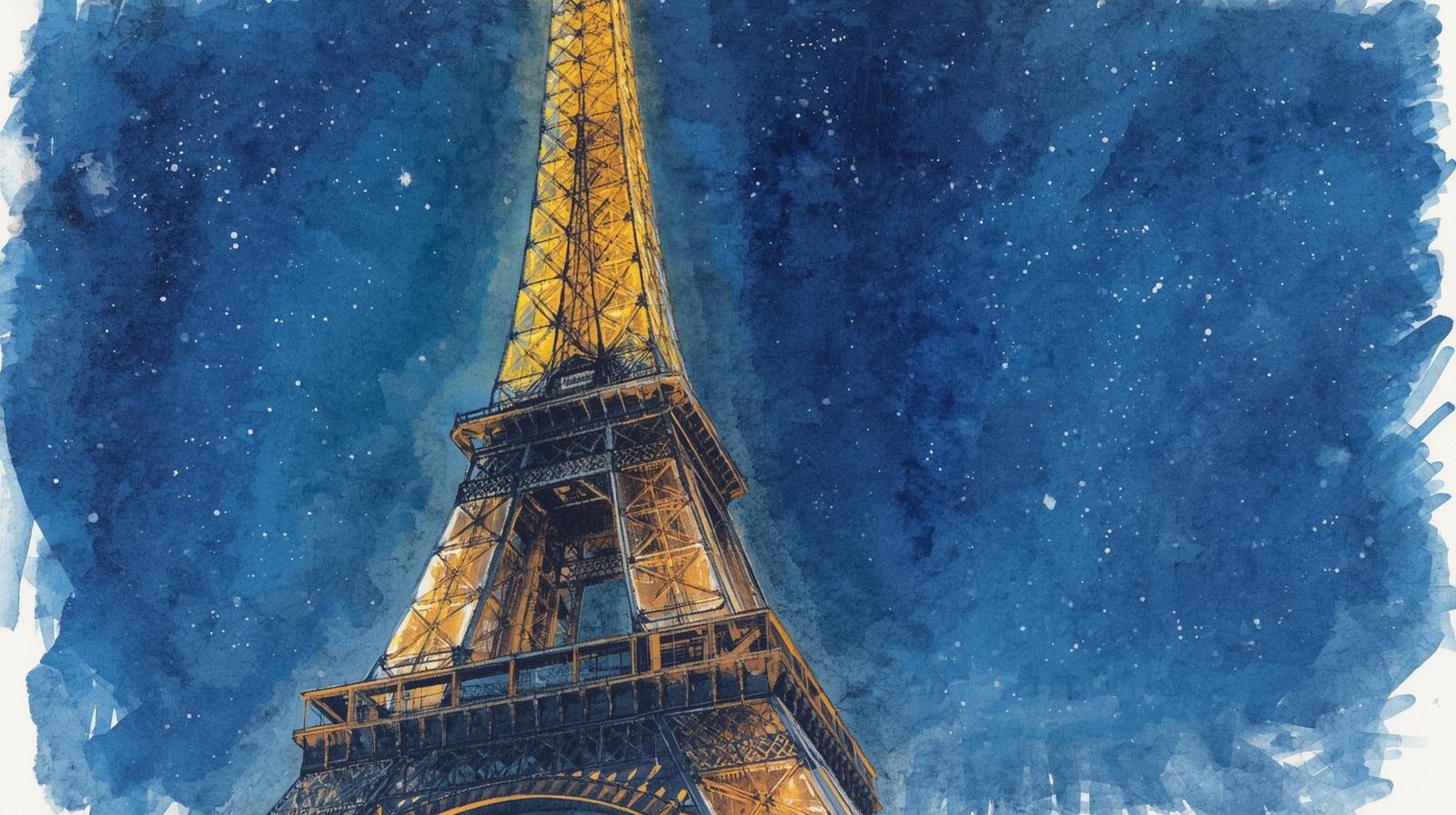 AI image of the Eiffel Tower at night created from a photograph taken by the author.